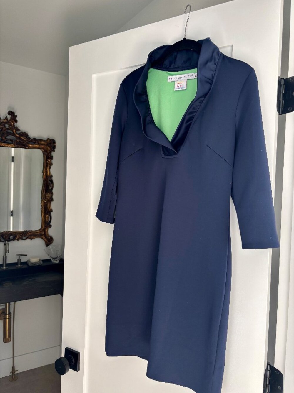 Gretchen Scott Navy Blue 3/4 Sleeve Shift Dress | XS